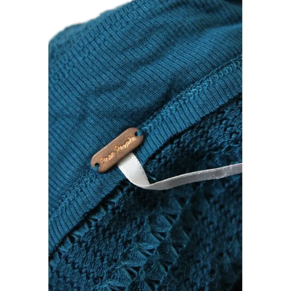Free People Womens 3/4 Sleeve Cold Shoulder Open Knit Sweater Blue Size Medium